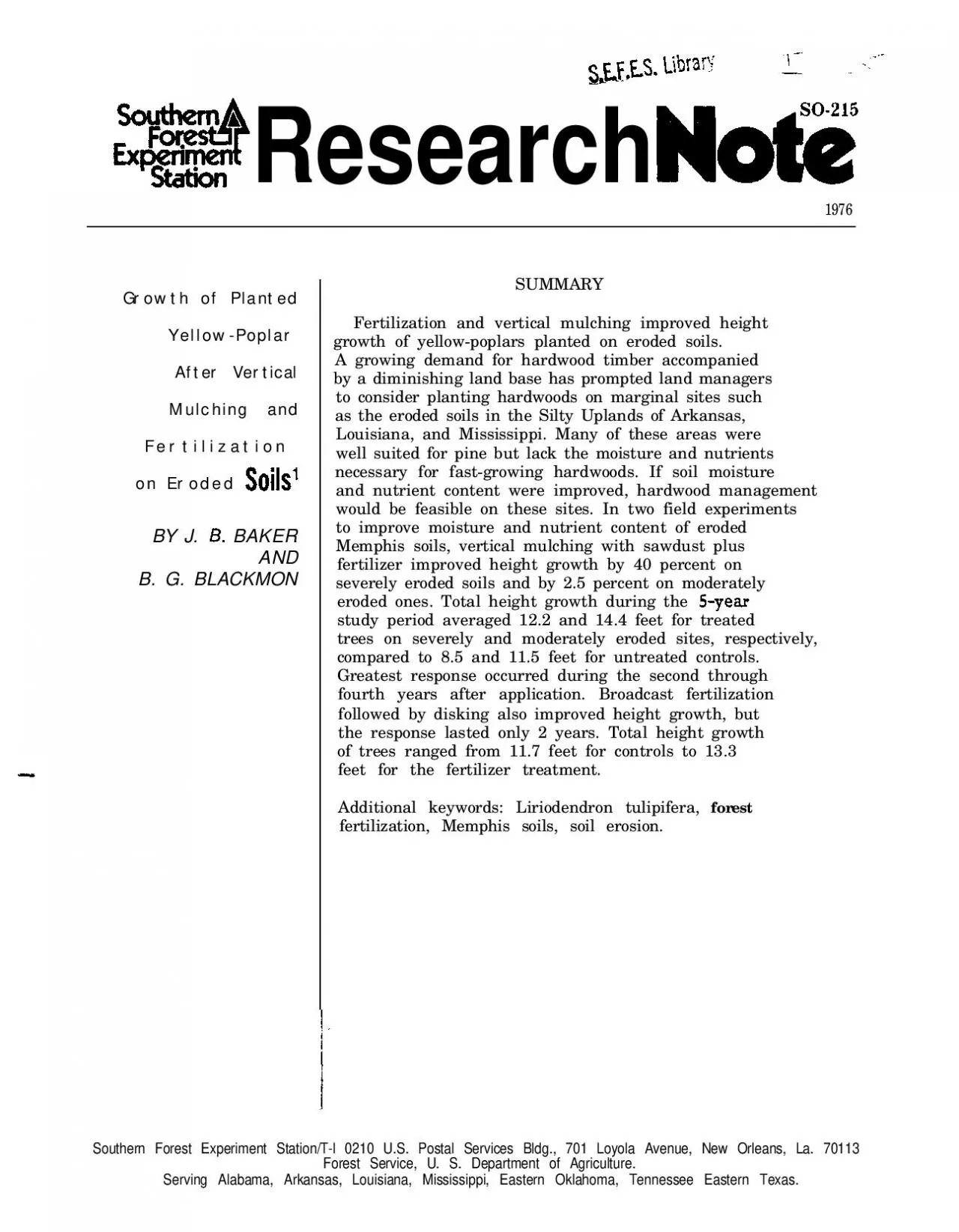 PDF-Growth of PlantedYellowPoplarAfter VerticalMulching andFertilizationo