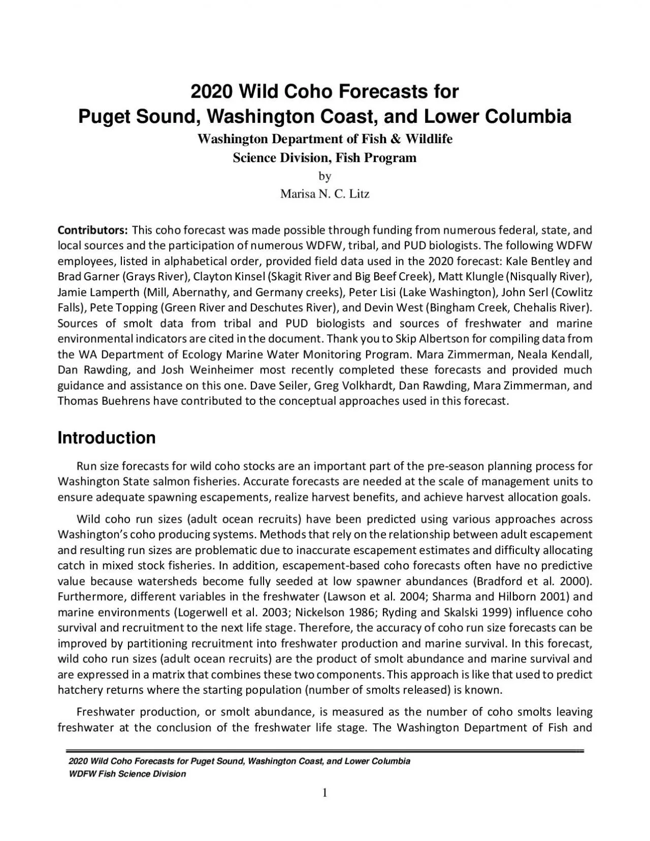 PDF-Wild Coho Forecasts for Puget Sound Washington Coast and Lower Colum