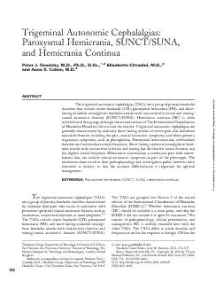 TrigeminalAutonomicCephalalgiasParoxysmalHemicraniaSUNCTSUNAandHem