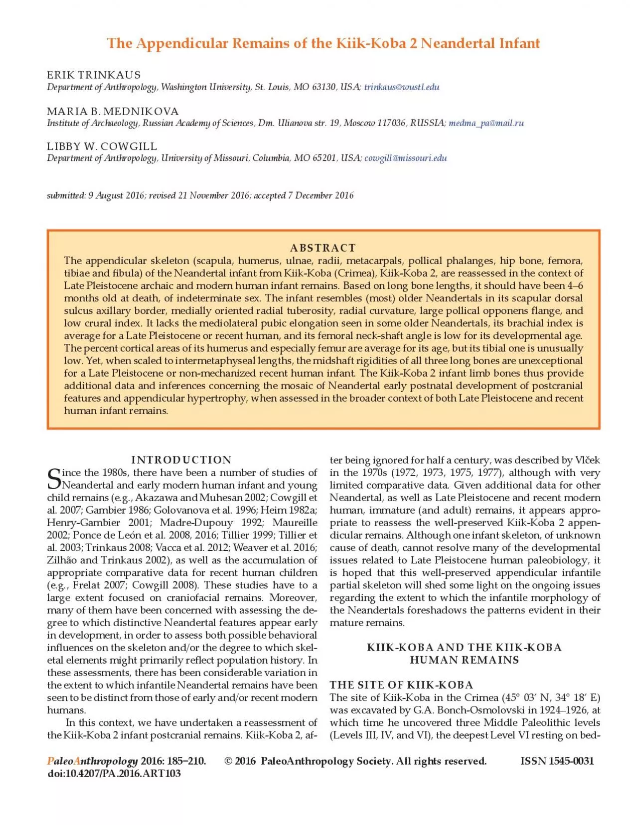 PDF-The Appendicular Remains of the KiikKoba 2 Neandertal Infant