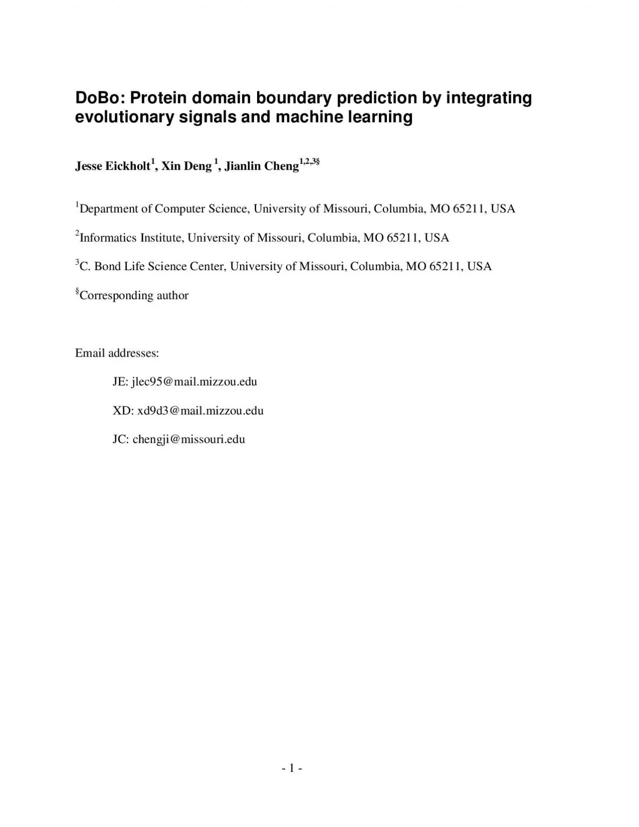 PDF-1 DoBo Protein domain boundary prediction by integrating evolutio