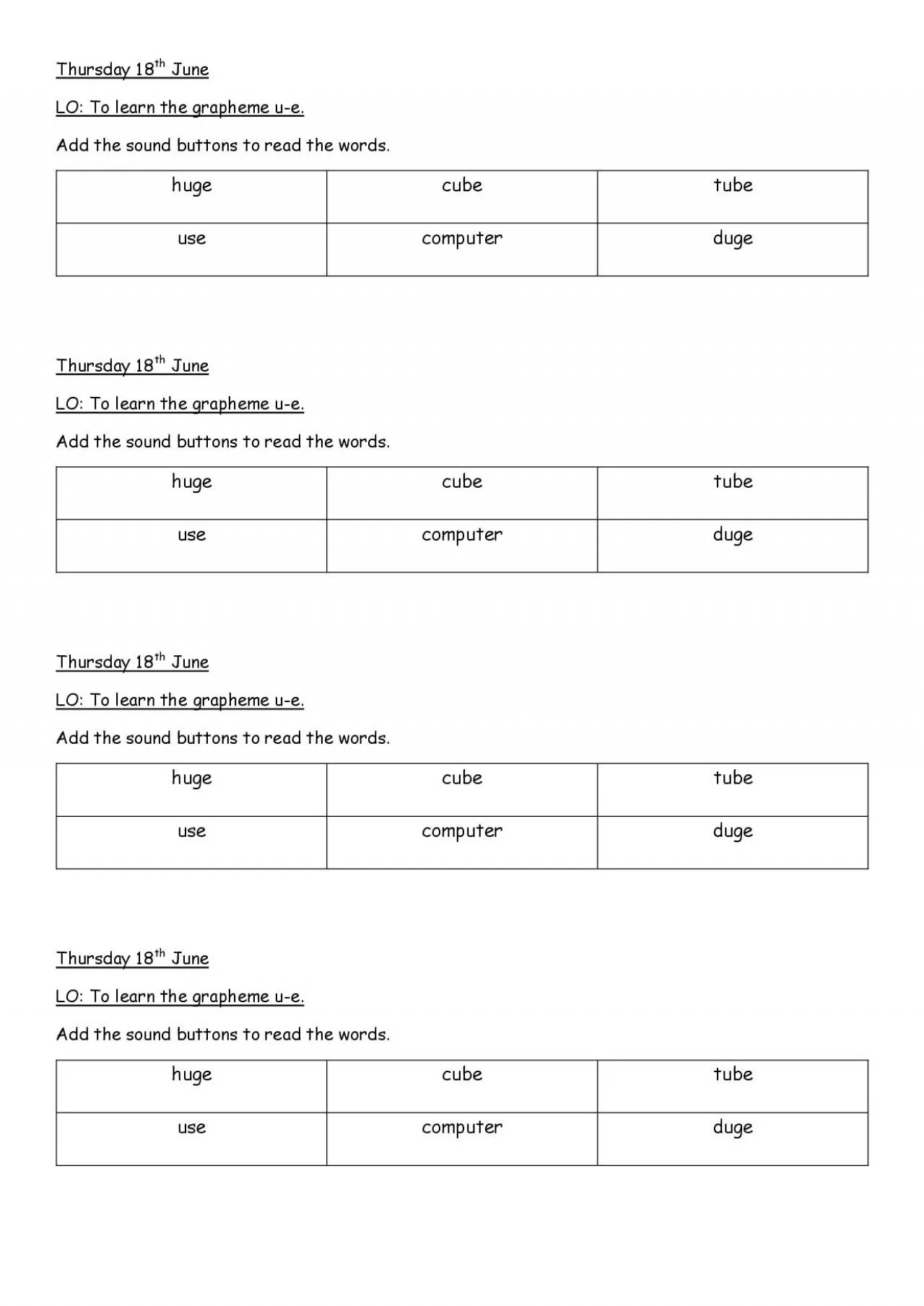 PDF-LO To learn the grapheme u