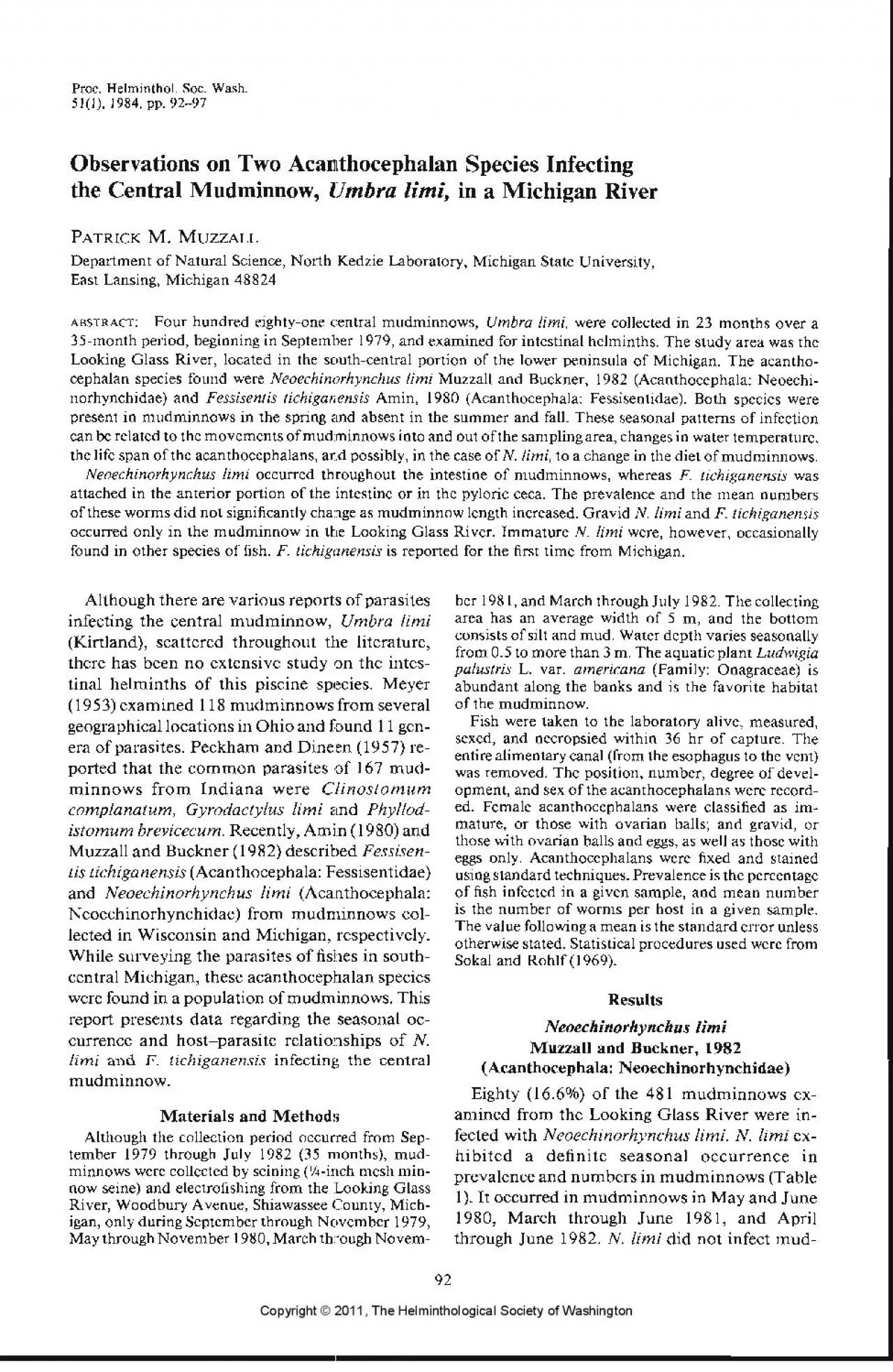 PDF-Helminthol Soc Wash511 1984 pp 9297Observations on Two Acan