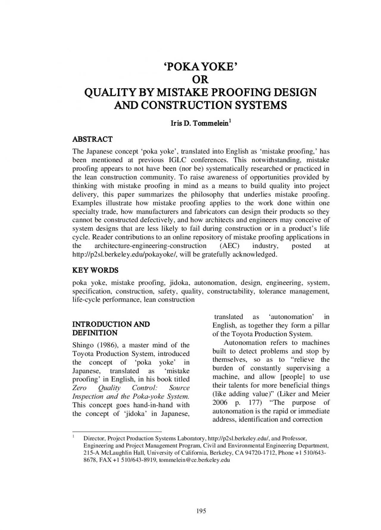 PDF-POKA YOKE ORQUALITY BY MISTAKE PROOFING DESIGN AND CONSTRUCTION SYST