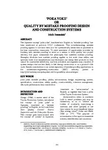 POKA YOKE ORQUALITY BY MISTAKE PROOFING DESIGN AND CONSTRUCTION SYST