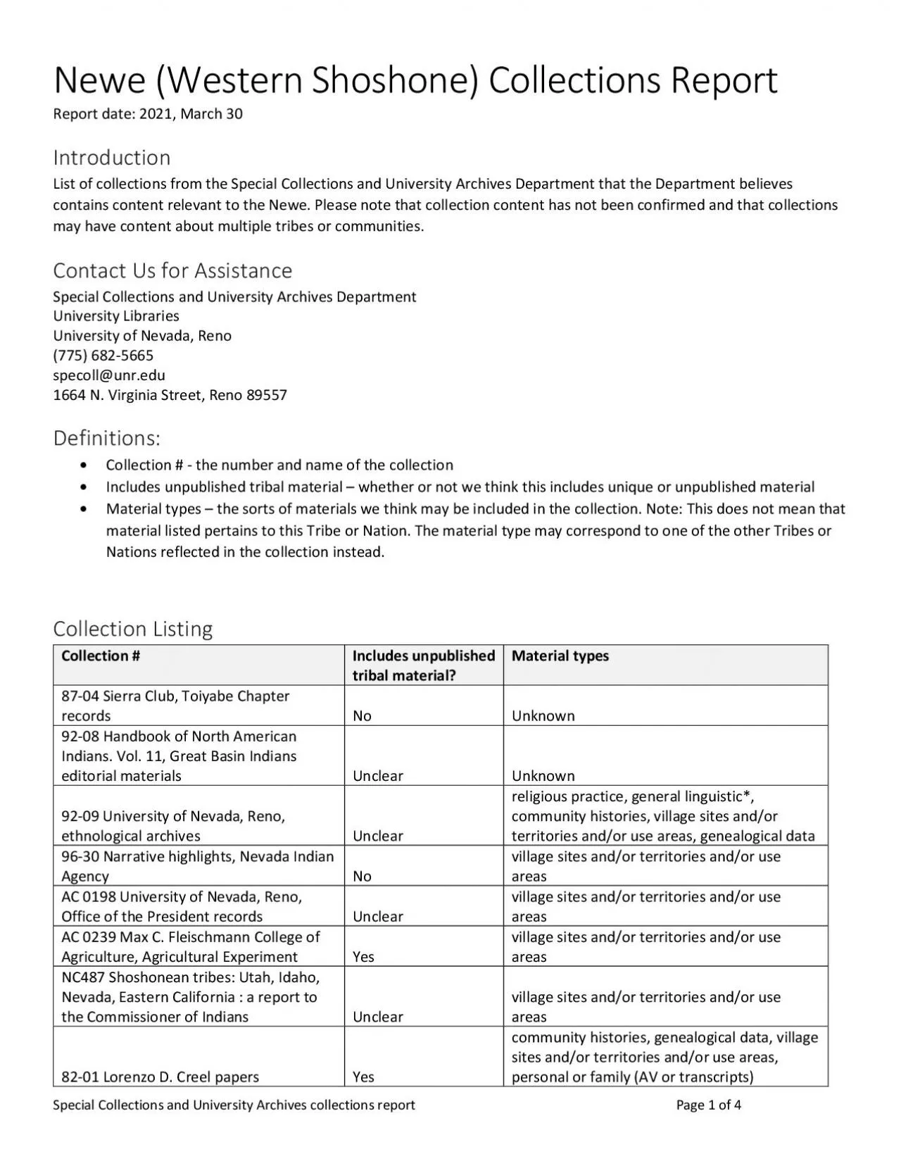 PDF-Newe Western ShoshoneCollections Report Report date 2021 March 30 I