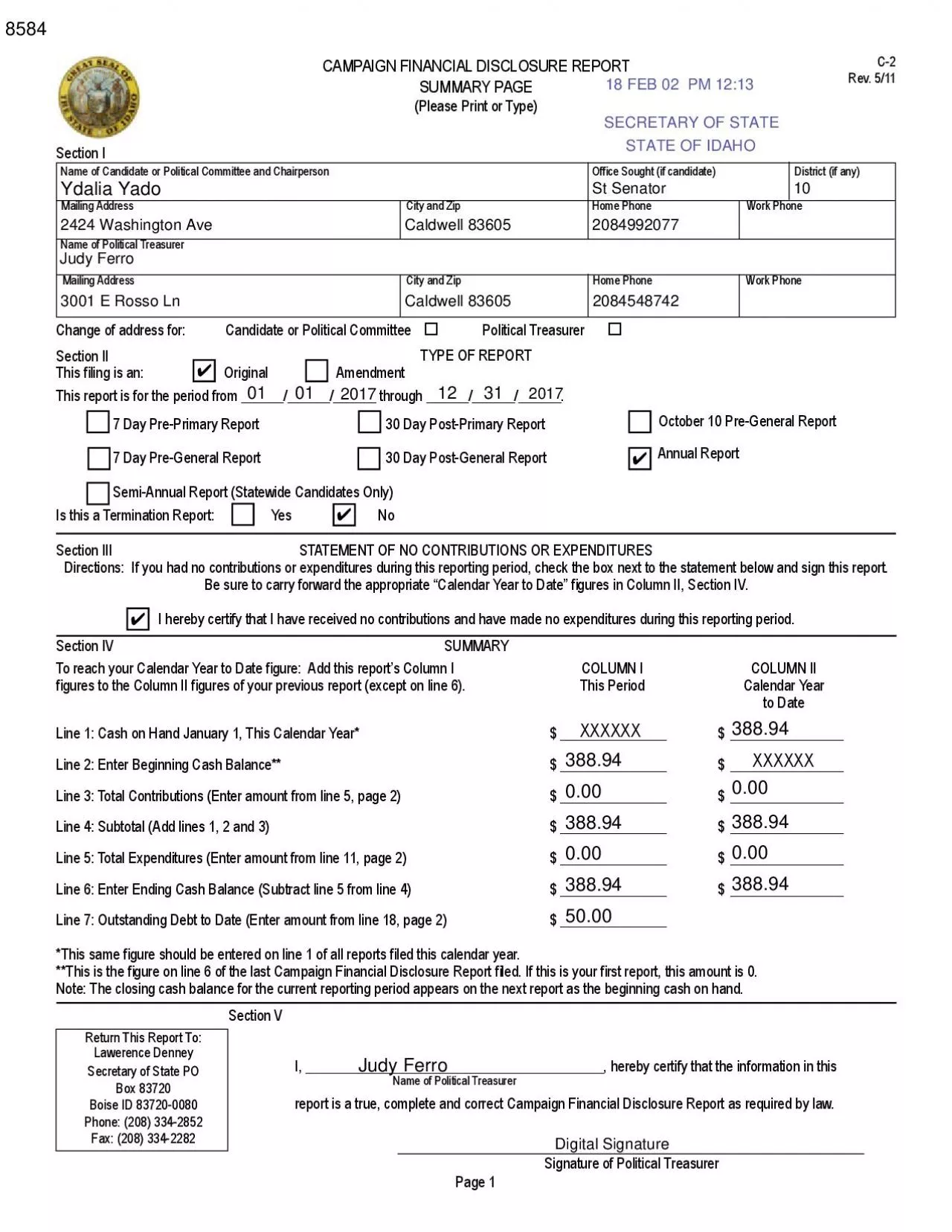 PDF-CAMPAIGN FINANCIAL DISCLOSURE REPORTSUMMARY PAGEPlease Print or Type