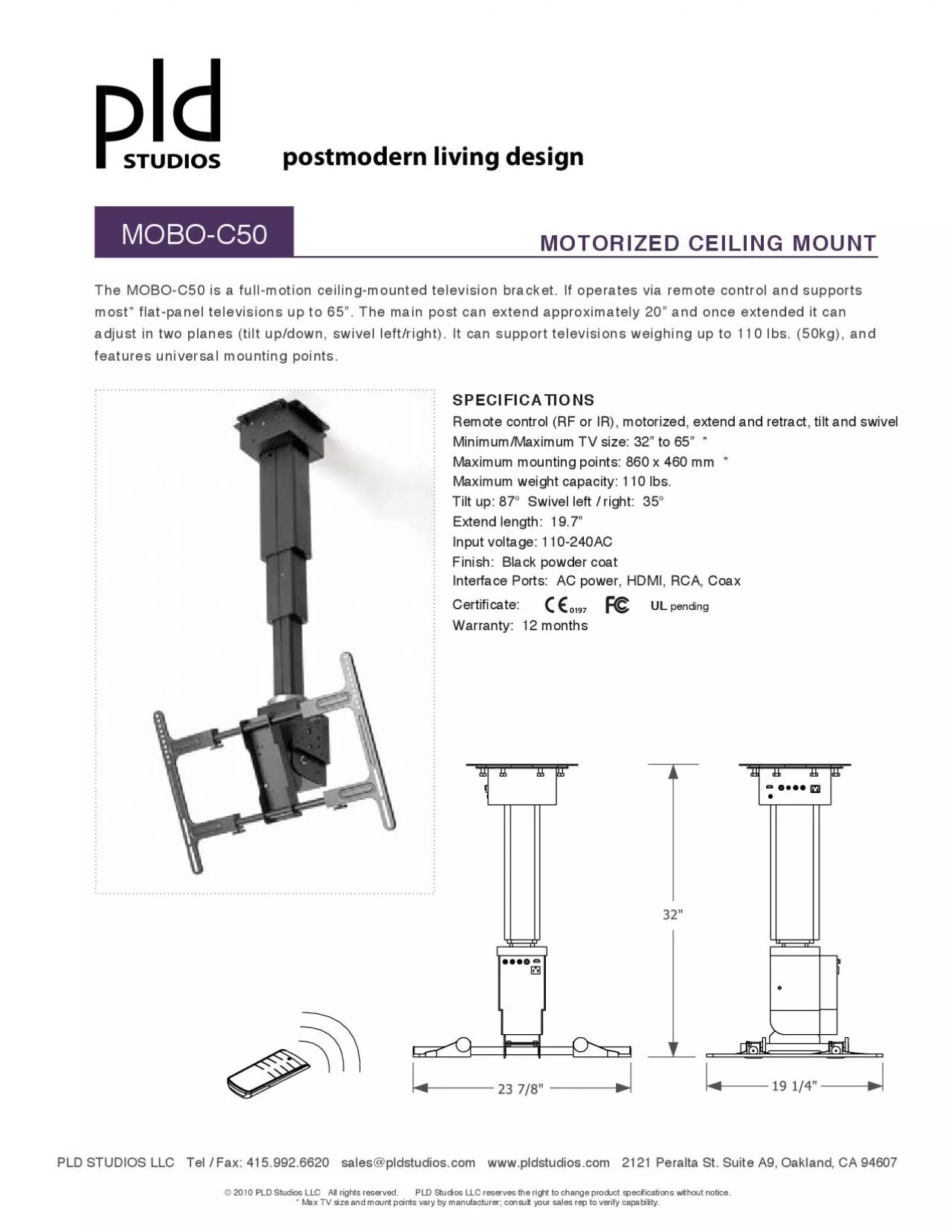 PDF-The MOBOC50 is a fullmotion ceilingmounted television bracket If o