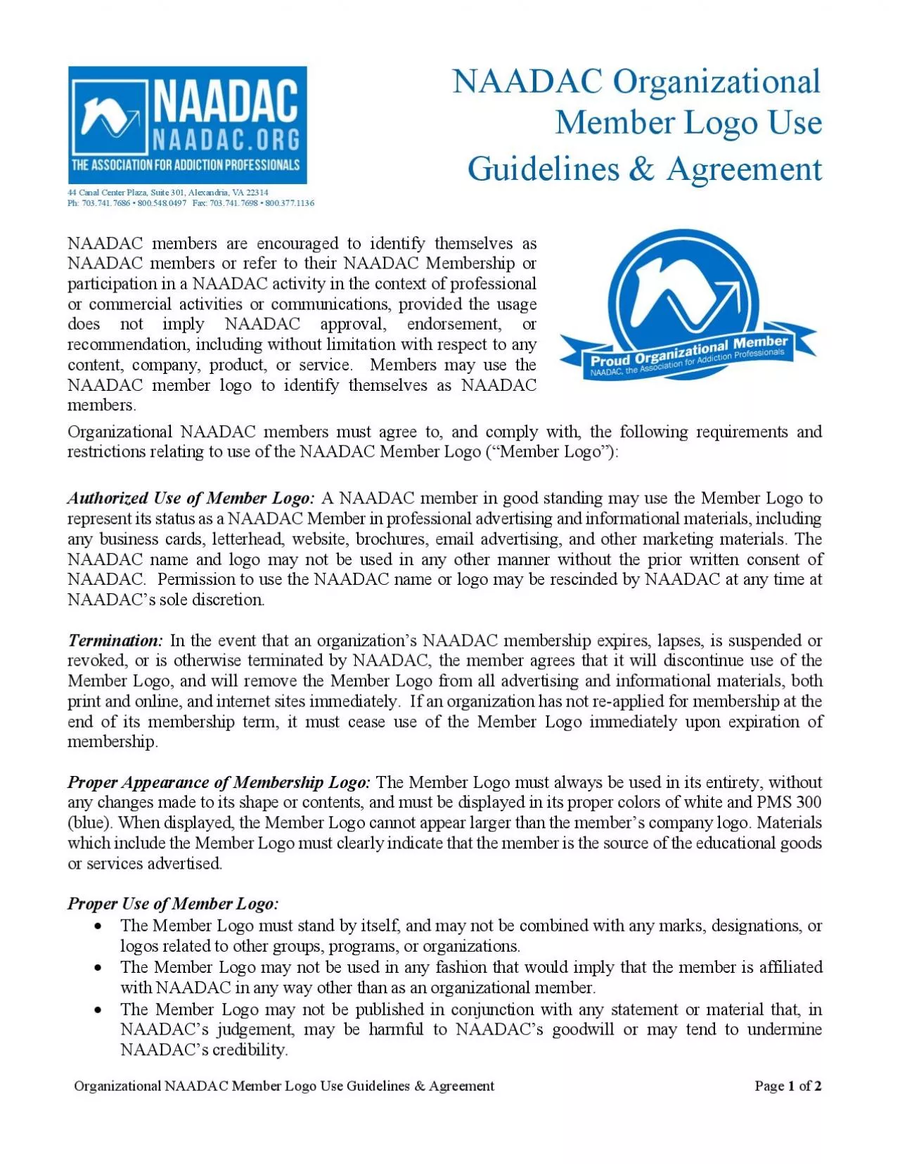 PDF-Organizational NAADAC Member Logo Use Guidelines Agreement