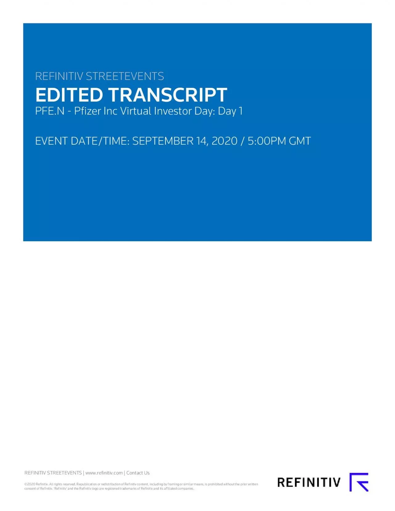 PDF-REFINITIV STREETEVENTSEDITED TRANSCRIPTPFEN Pfizer Inc Virtual Inve