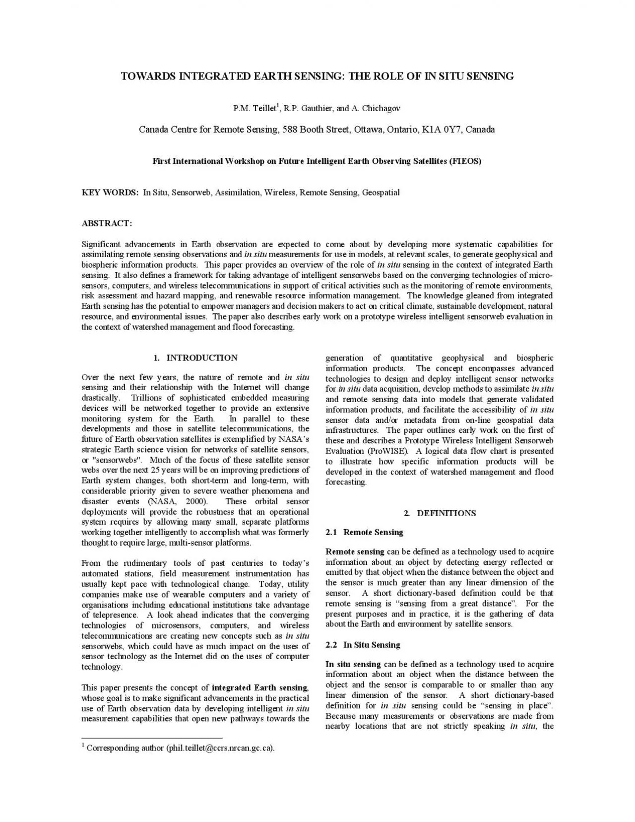 PDF-TOWARDS INTEGRATED EARTH SENSING THE ROLE OF IN SITU SENSING PM Tei