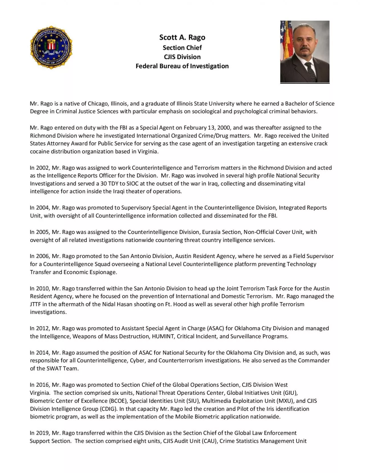 PDF-Scott A RagoSection ChiefCJIS DivisionFederal Bureau of Investigation