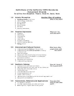 Definitions of the California VAPA Standards For all Four Arts Discipl