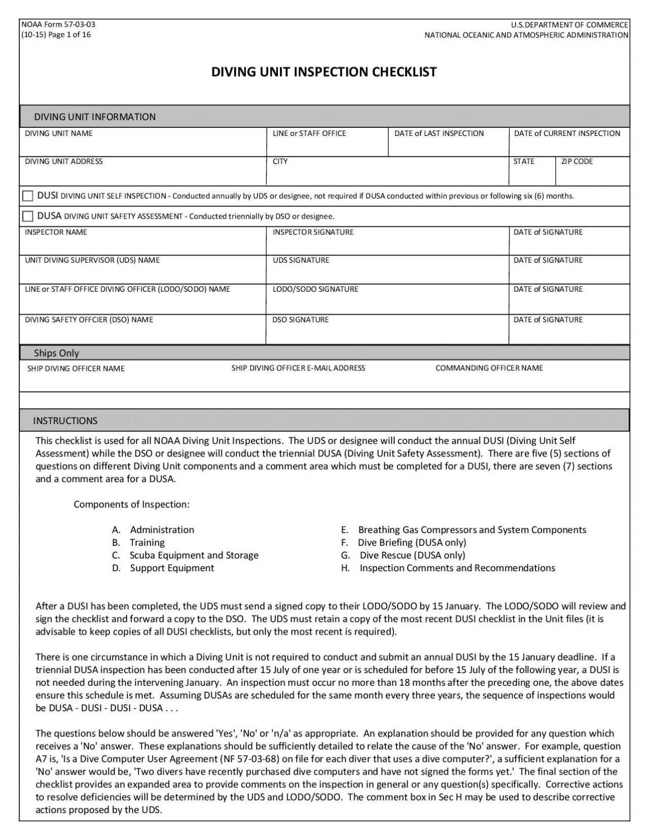 PDF-DIVING UNIT INSPECTION CHECKLIST