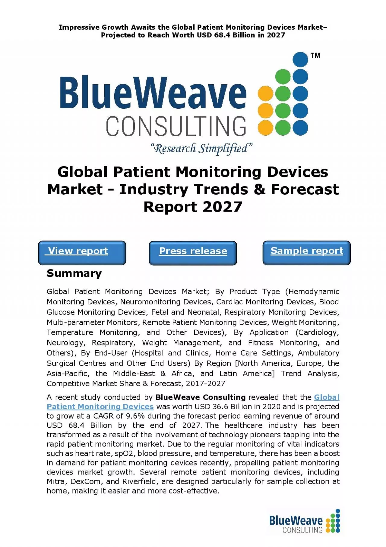 PDF-﻿The Global Patient Monitoring Devices Market - Industry Trends & Forecast Report 2027