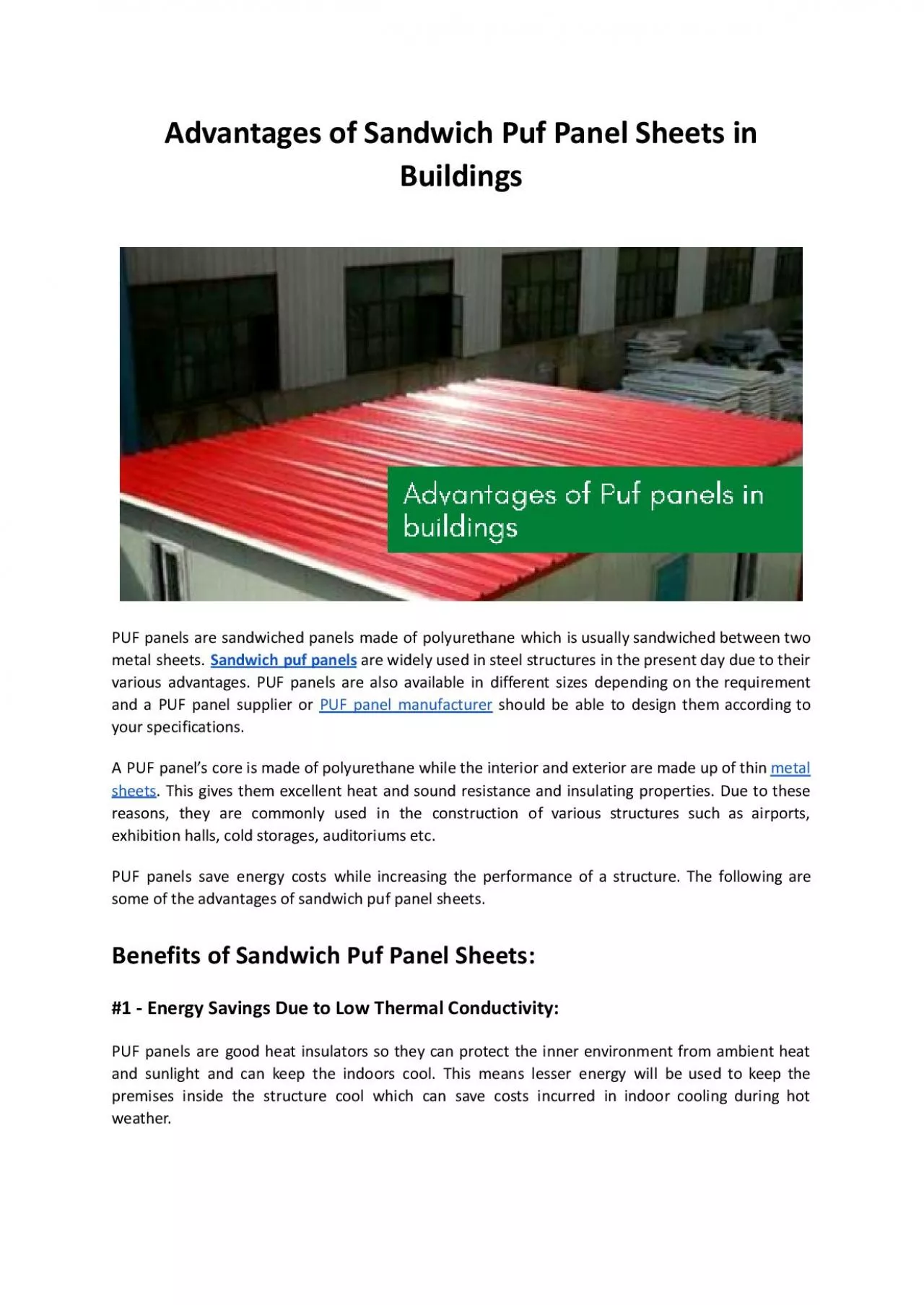 PDF-Advantages of Sandwich Puf Panel Sheets in Buildings - Bansal Roofing