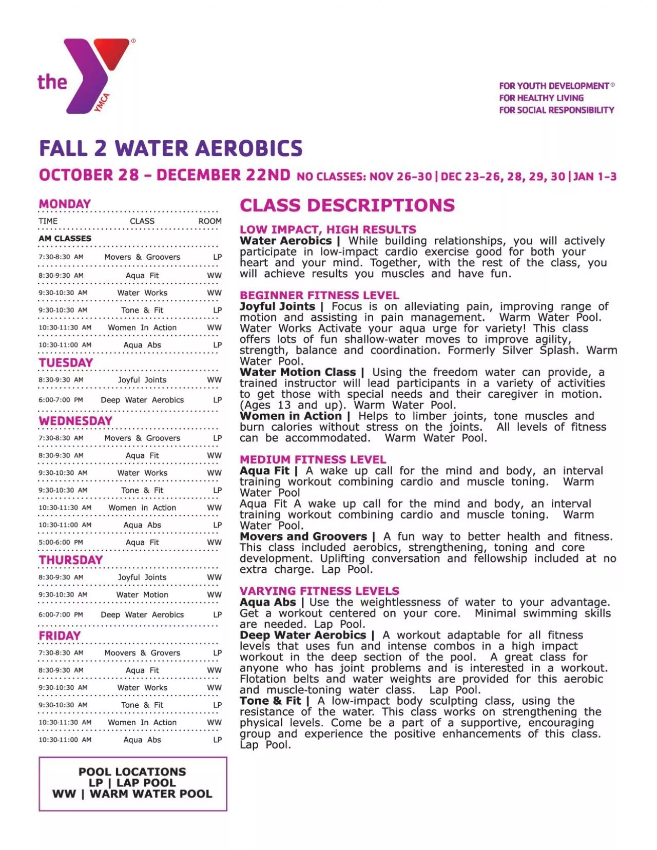 PDF-FALL 2 WATER AEROBICS OCTOBER 28 DECEMBER 22ND NO CLASSES NOV 263