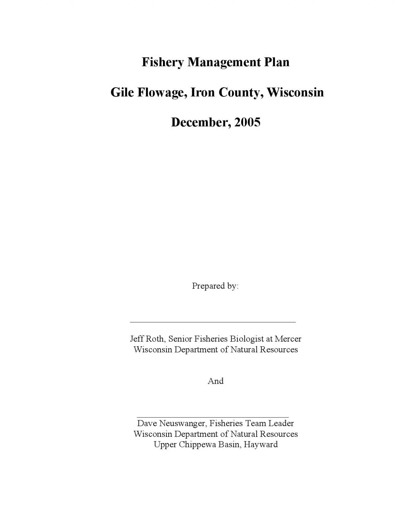 PDF-Fishery Management Plan ______________Wisconsin Department __