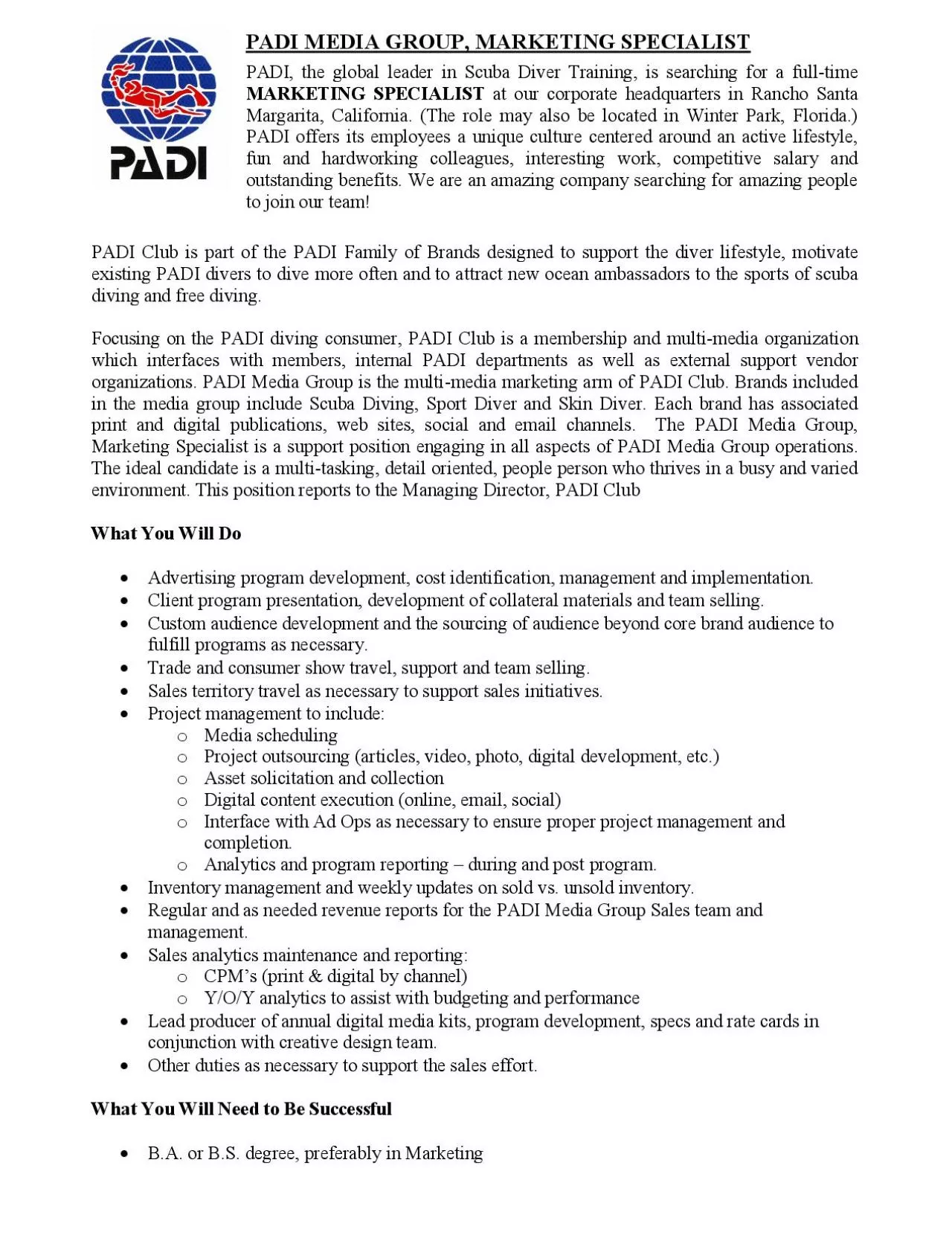 PDF-PADI MEDIA GROUP MARKETING SPECIALIST