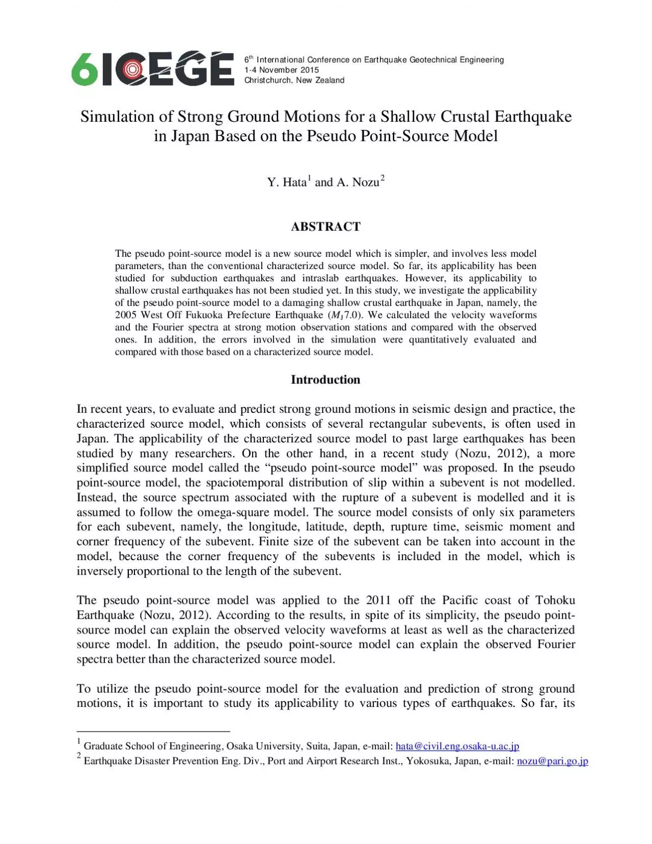 PDF-applicabilityhas been studied for subduction earthquakes Nozu 2012