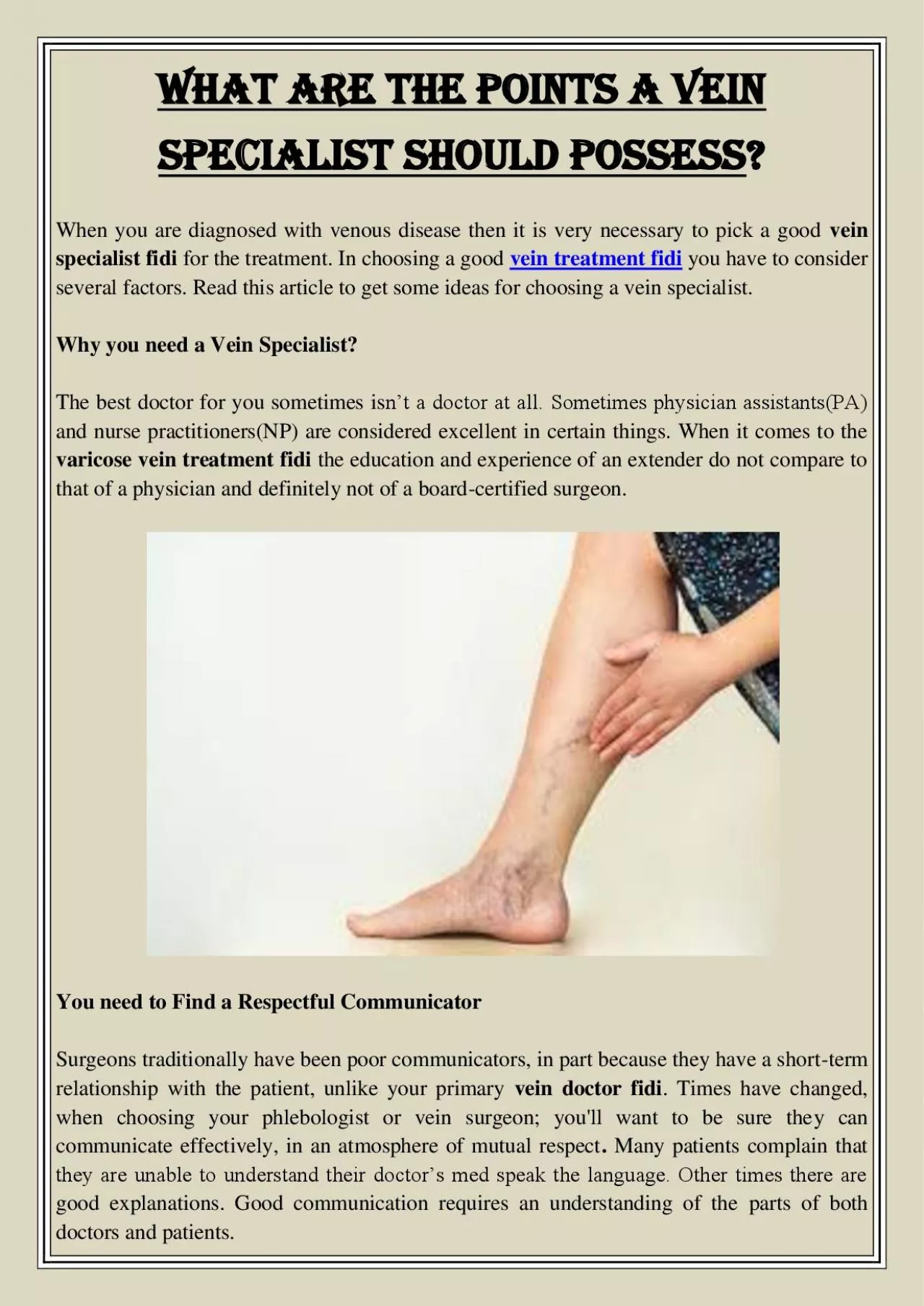 PDF-What are the points a vein specialist should possess?