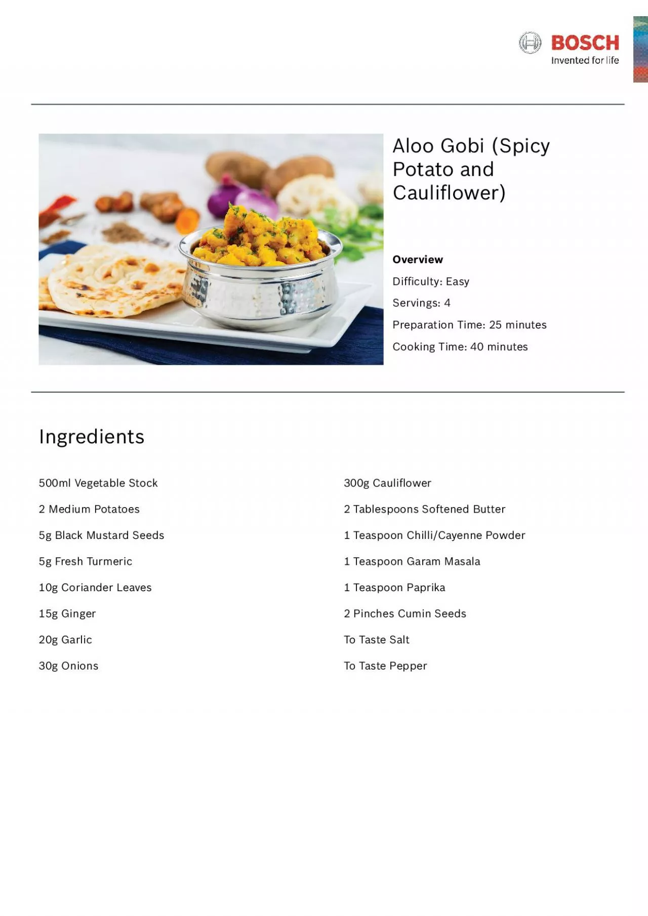 PDF-Potato and Cauli31owerIngredientsOverviewDif30culty EasyServin