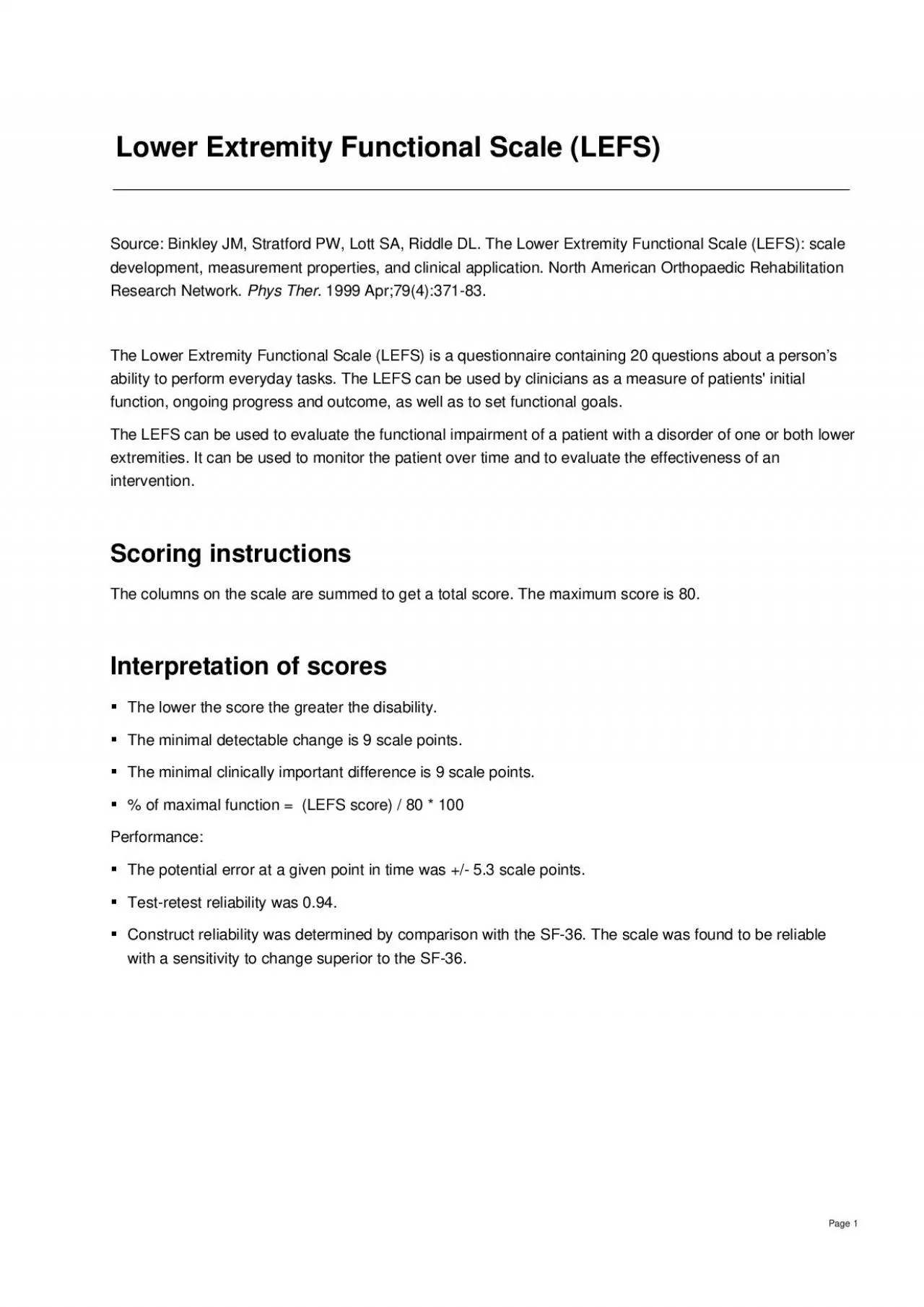 PDF-Source Binkley JM Stratford PW Lott SA Riddle DL The Lower Extrem