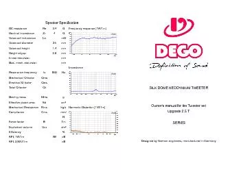 DC resistance Re 34  Frequency response 1W1m Nominal impedance Zn