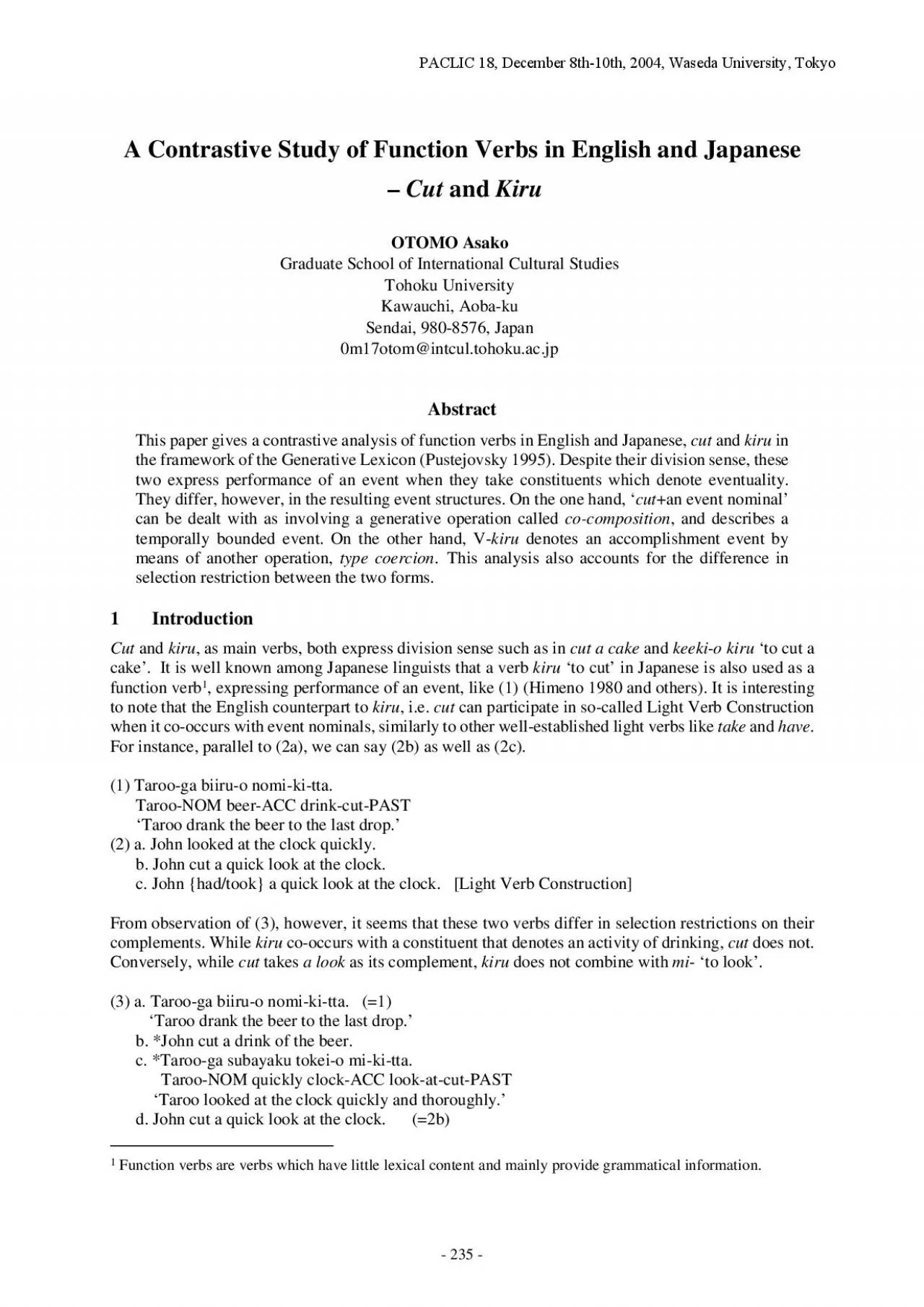 PDF-PACLIC 18 December 8th10th 2004 Waseda University Tokyo