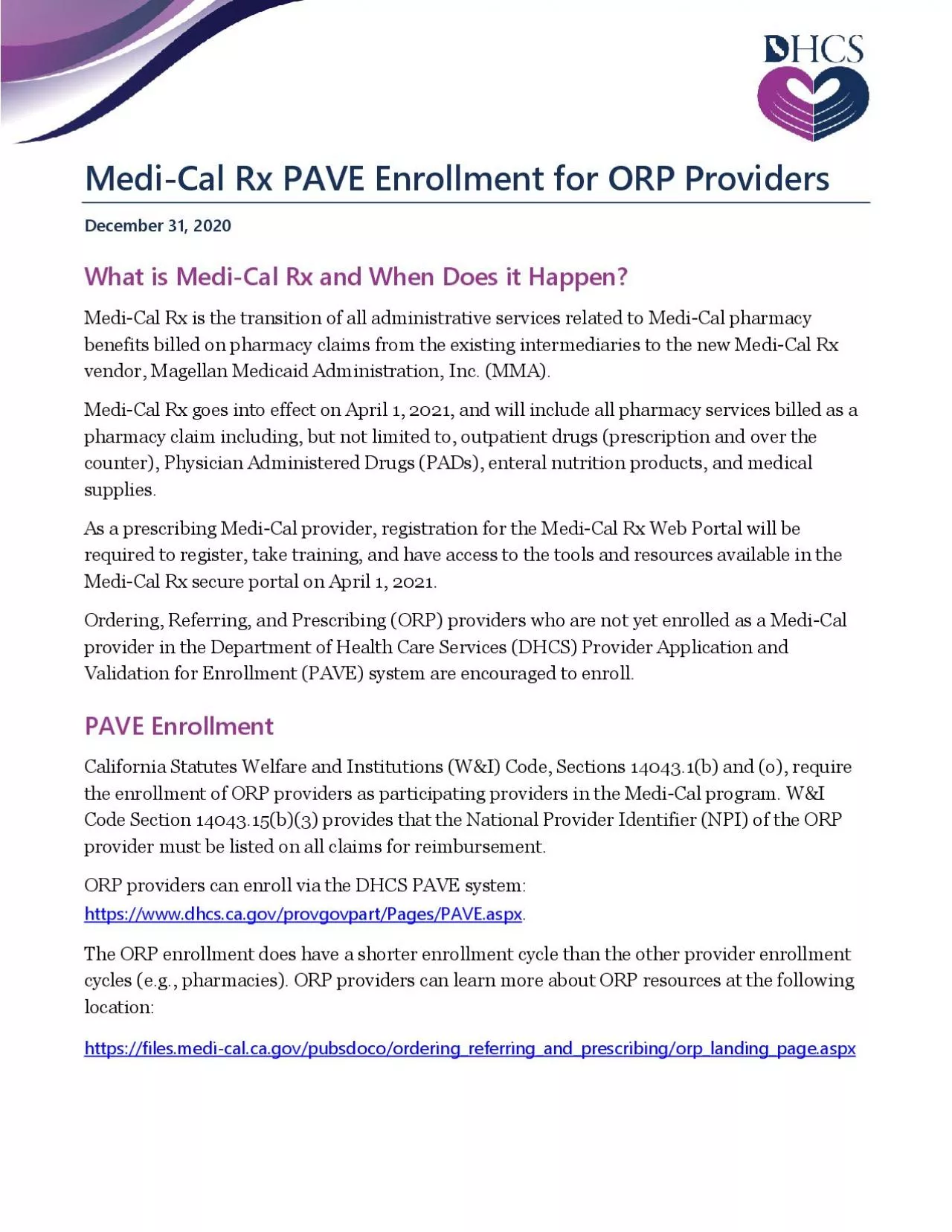 PDF-Cal Rx PAVE Enrollment for ORP Providers