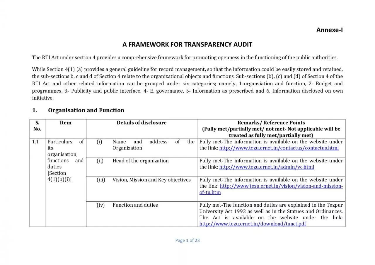 PDF-A FRAMEWORK FOR TRANSPARENCY AUDIT