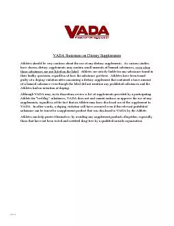 VADA Statement on Dietary Supplements