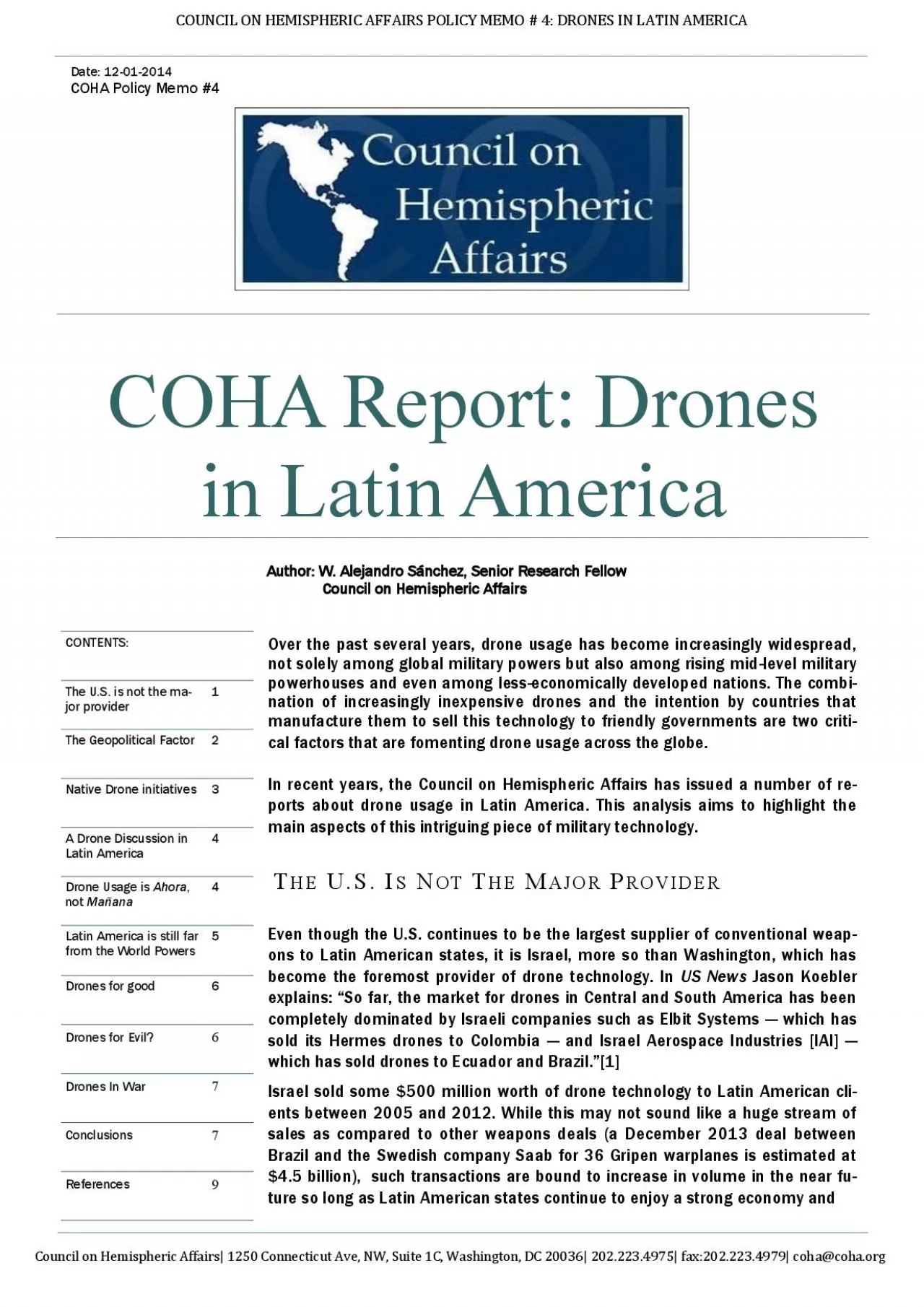 PDF-COUNCIL ON HEMISPHERIC AFFAIRS POLIC9 MEMO 4 DRONES IN LATIN AMERIC