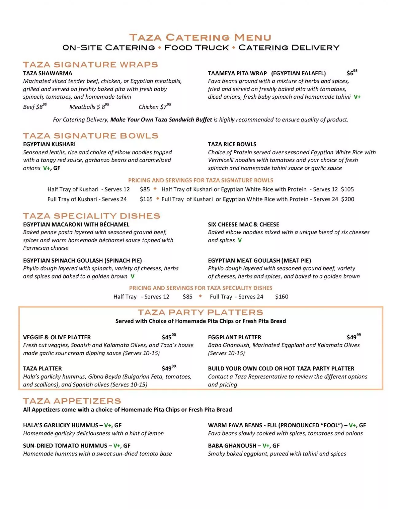 PDF-Taza Catering Menu 0nSite Catering Food Truck Catering Delivery