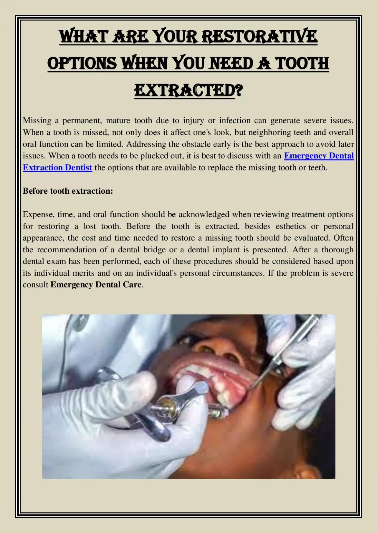 PDF-What Are Your Restorative Options When You Need A Tooth Extracted?