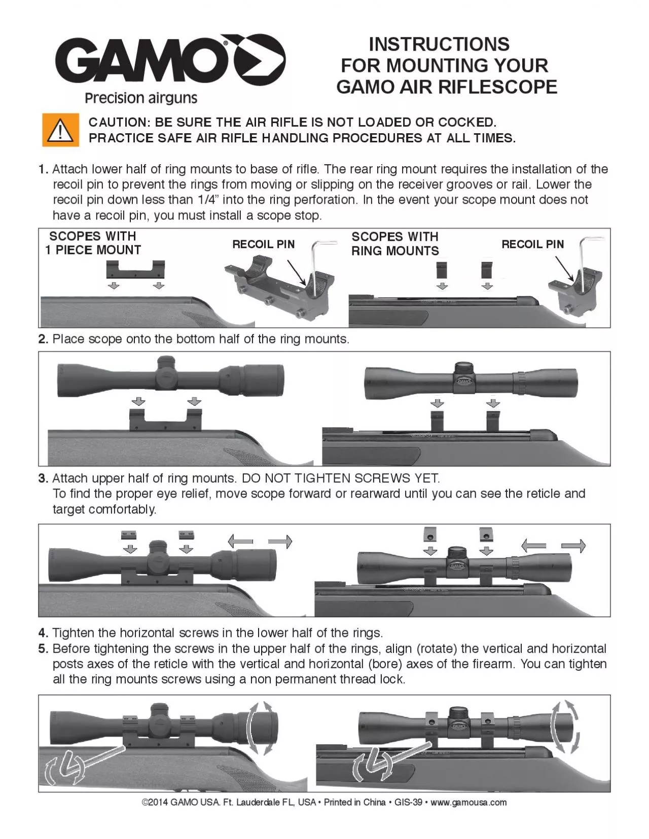 PDF-INSTRUCTIONSFOR MOUNTING YOUR GAMO AIR RIFLESCOPECAUTION BE