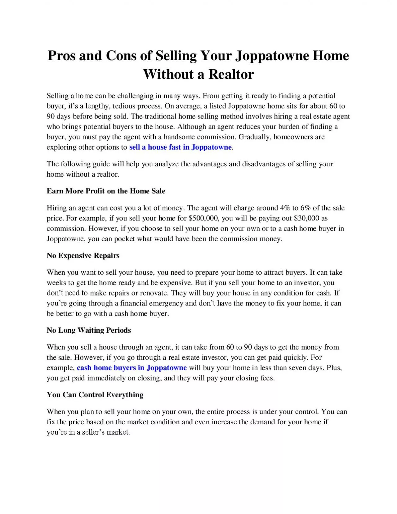 PDF-Pros and Cons of Selling Your Joppatowne Home Without a Realtor