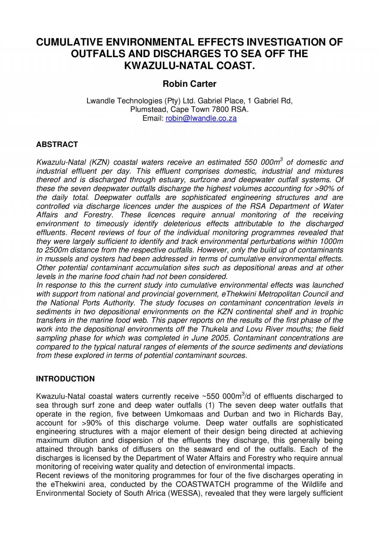 PDF-CUMULATIVE ENVIRONMENTAL EFFECTS INVESTIGATION OF OUTFALLS AND DISCHAR