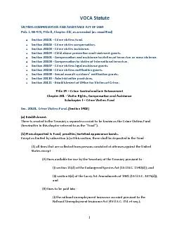 VOCA StatuteVICTIMS COMPENSATION AND ASSISTANCE ACT OF 1984Pub L 984
