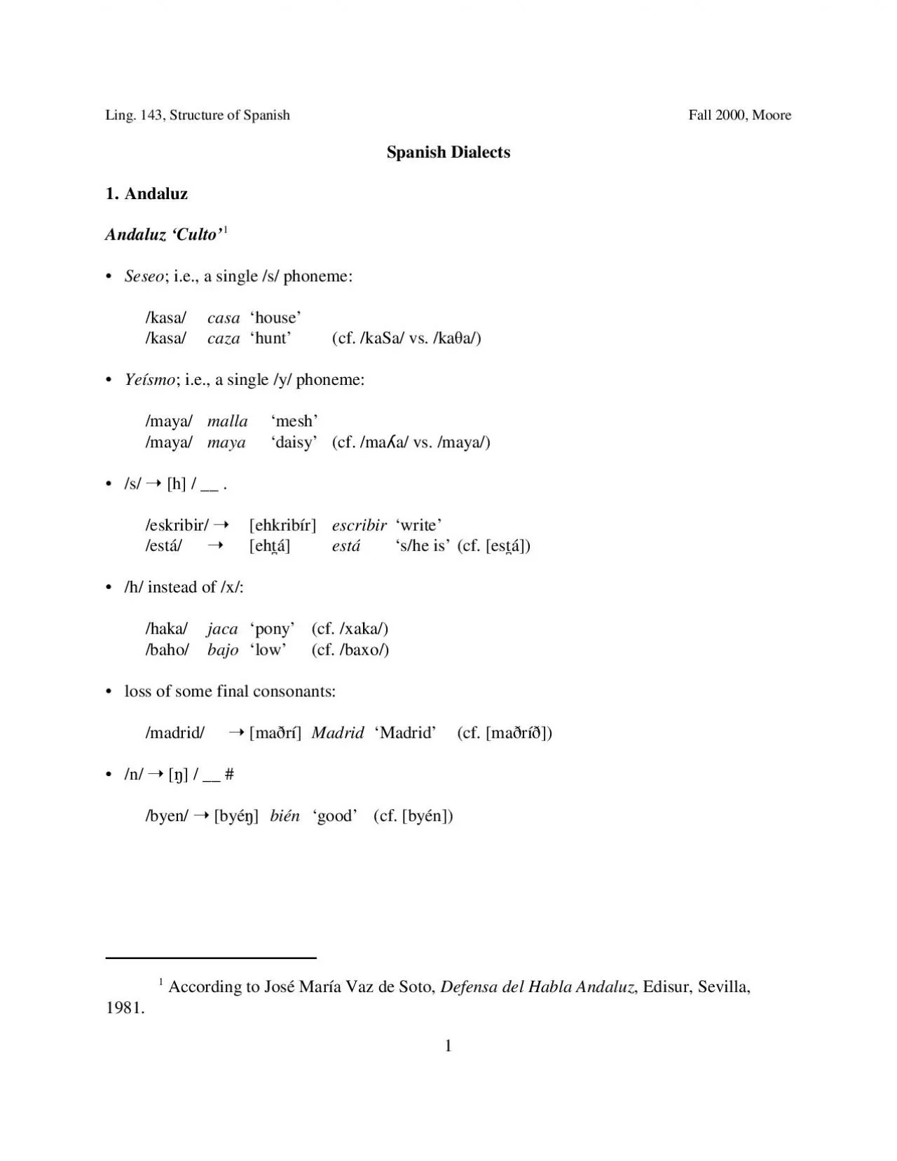 PDF-Ling 143 Structure of SpanishFall 2000 Moore