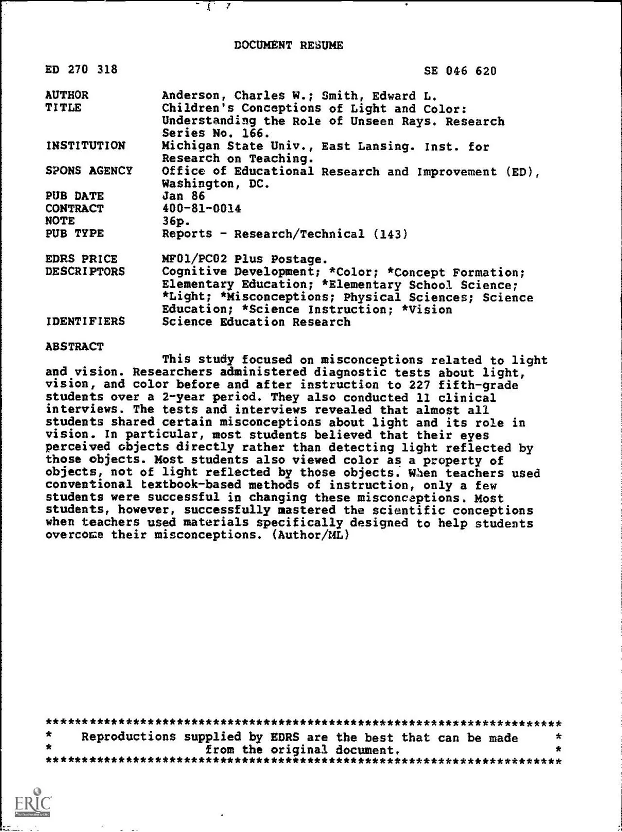 PDF-DOCUMENT RESUMEED 270 318SE 046 620AUTHORAnderson Charles W Smith