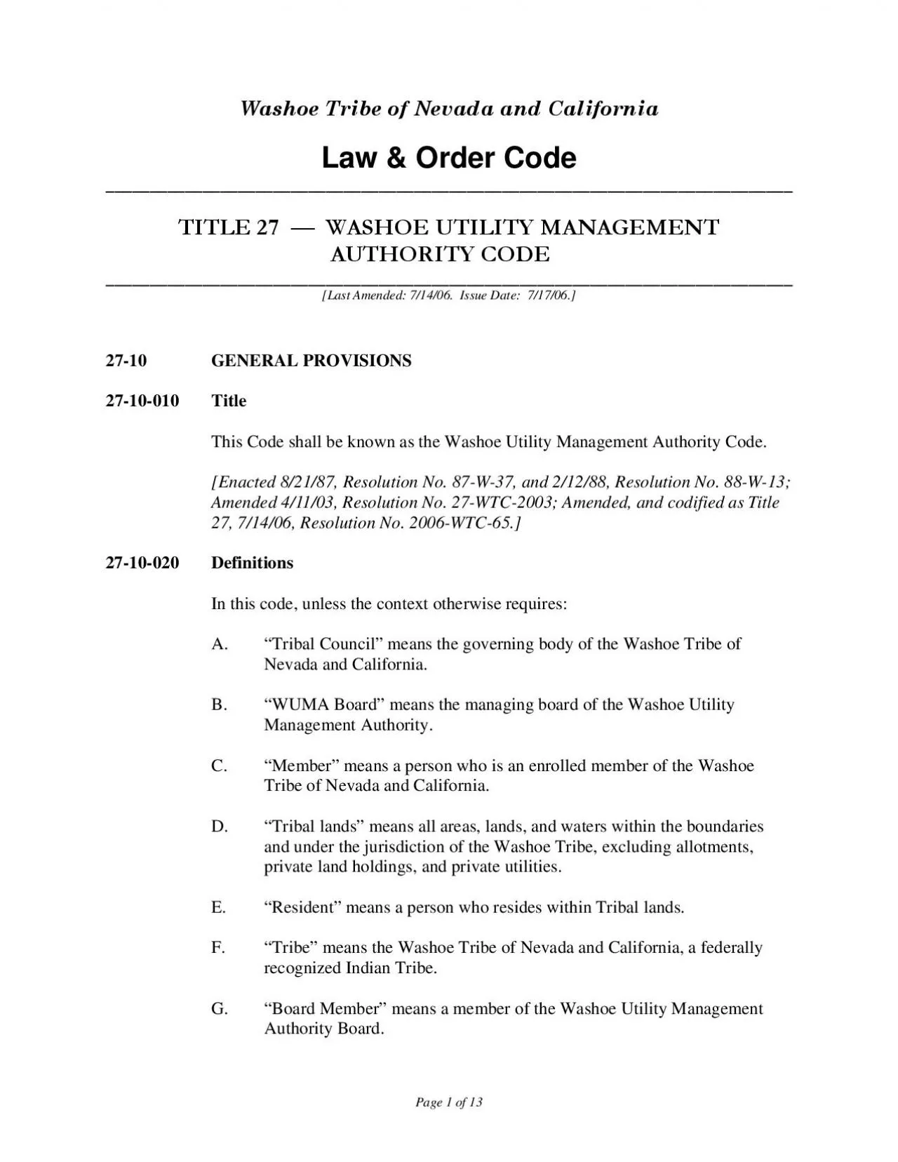 PDF-TITLE 27 151 WASHOE UTILITY MANAGEMENT AUTHORITY CODE Last Amen