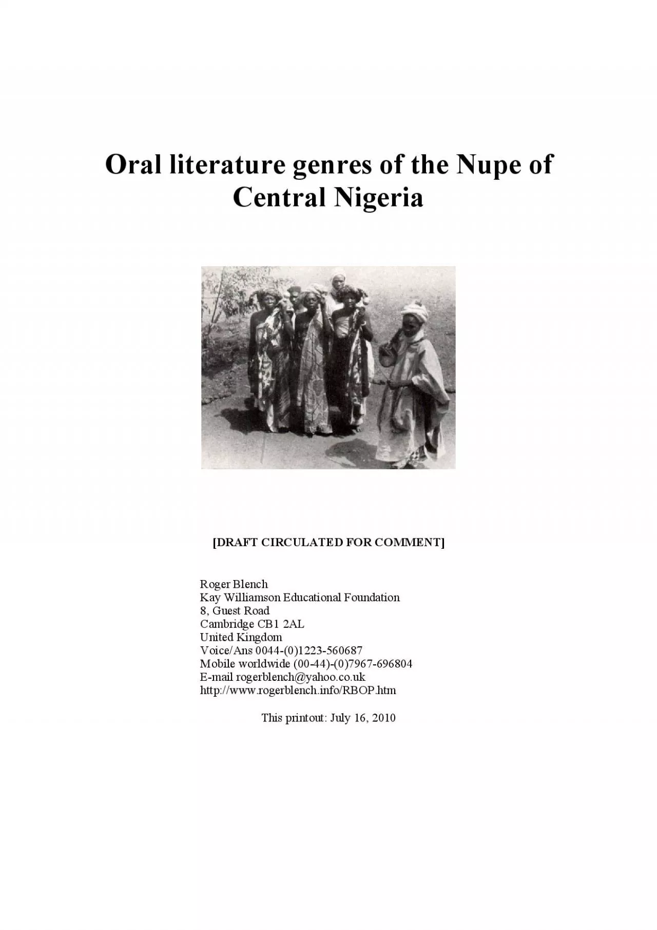 PDF-Oral literature genres of the Nupe of Central Nigeria