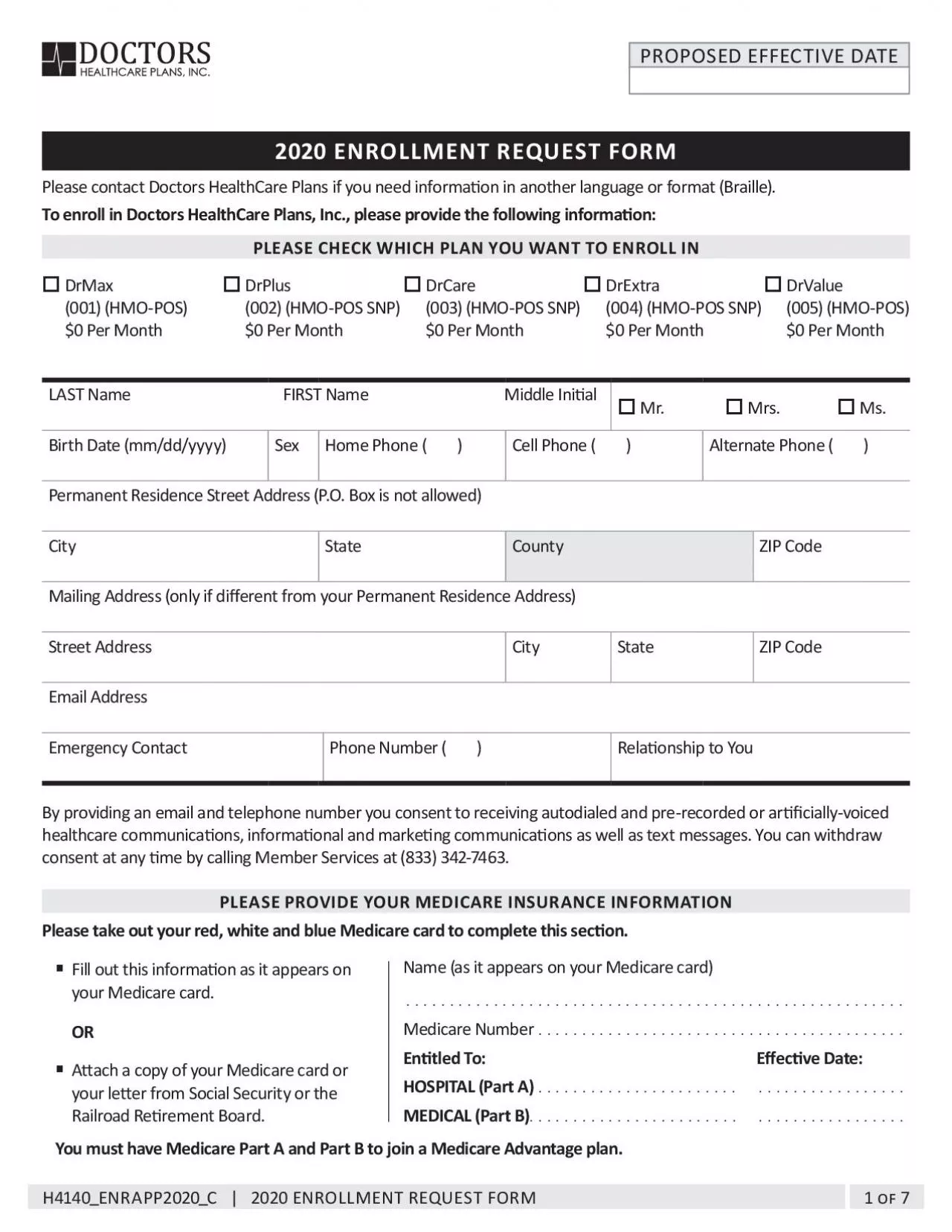 PDF-H4140ENRAPP2020C 2020 ENROLLMENT REQUEST FORM