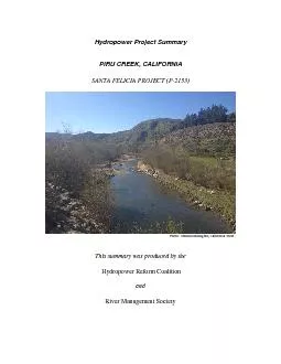 Hydropower Project SummaryPIRU CREEK CALIFORNIASANTA FELICIA PROJECT