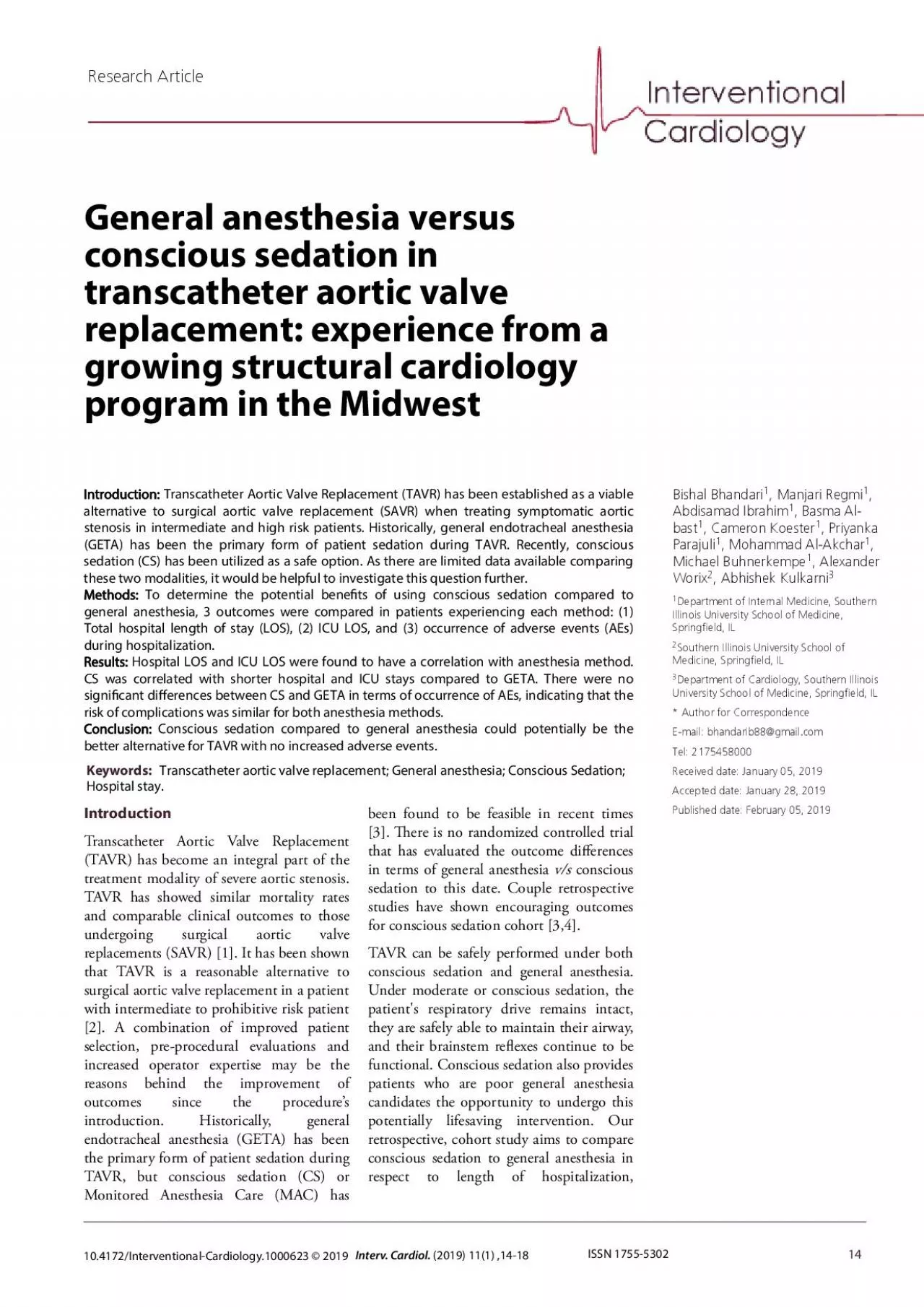 PDF-General anesthesia versusconscious sedation intranscatheter aortic val