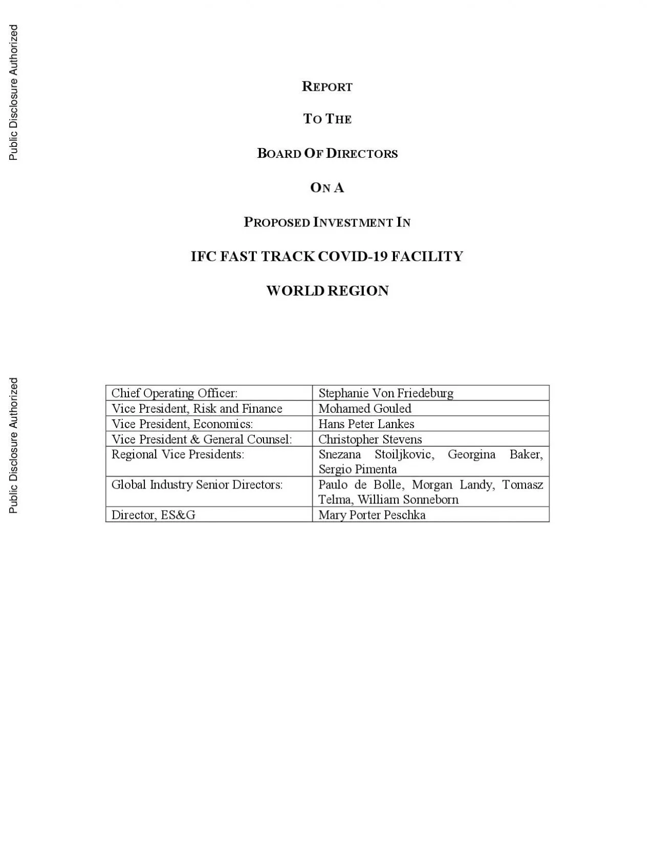 PDF-EPORTOARDIRECTORSROPOSED NVESTMENT IFCFASTTRACKCOVIDFACILITYWORLDREGIO