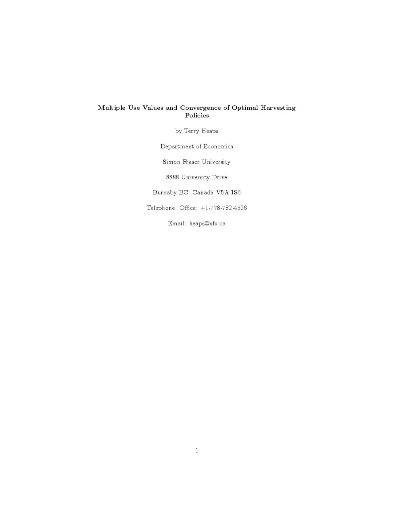 PDF-MultipleUseValuesandConvergenceofOptimalHarvestingPoliciesbyTerryHeaps