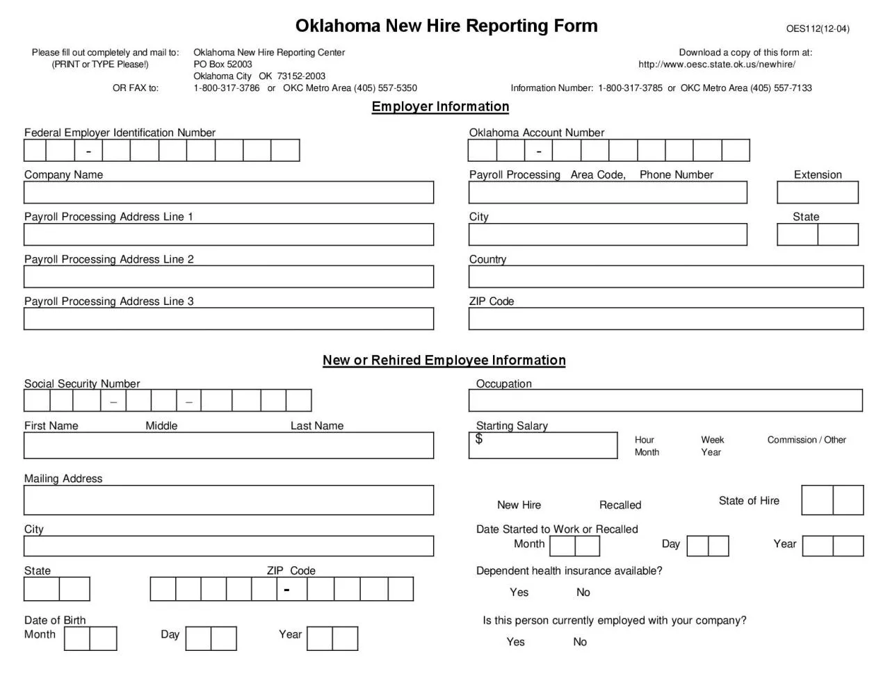 PDF-Oklahoma New Hire Reporting Form OES1121204Please fill out co