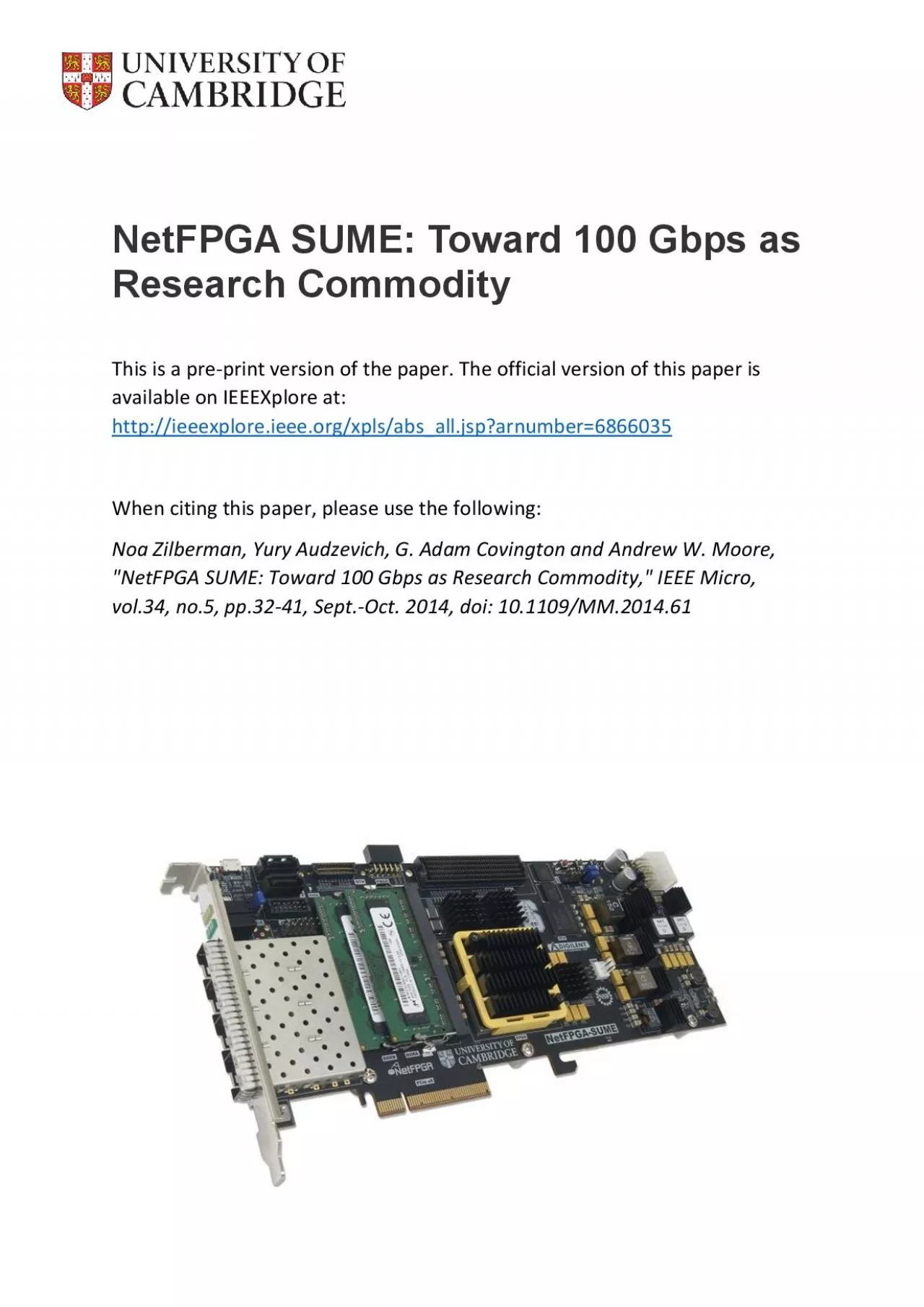 PDF-NetFPGA SUME Toward 100 Gbps as